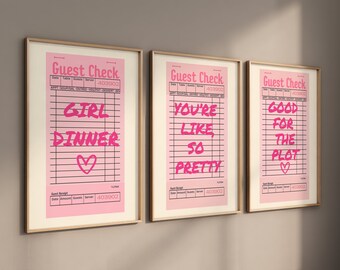 Guest Check Print Set of 3, Trendy Wall Art, You're So Pretty Print, Retro Wall Art, Bar Cart Art Trendy Printable Preppy Prints Retro Check