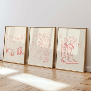 Coastal Cowgirl Set of 3 Pink Beach Wall Art Preppy Girl Decor Coastal Granddaughter Digital Downloads Trendy Aesthetic Gallery Dorm Room