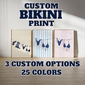 Impresión artística de bikini personalizada Ilustración de playa de bikini imprimible Póster colgante de bikini Póster de traje de baño Impresión de vaquera costera Póster artístico del océano