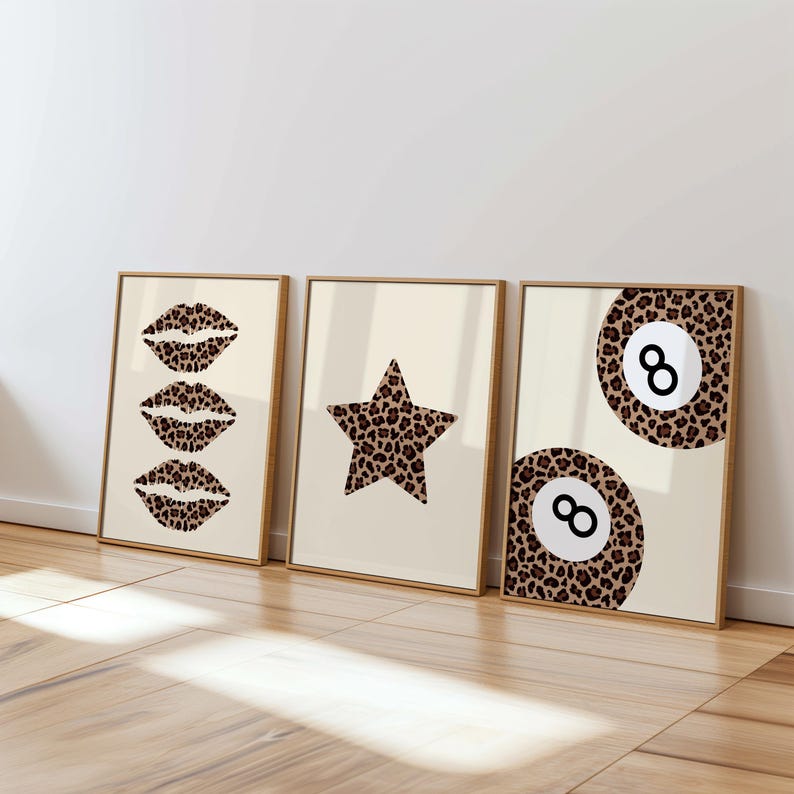 Set of 3 Leopard Beige Prints Trendy Cowgirl Dorm Poster Cheetah Wall ...