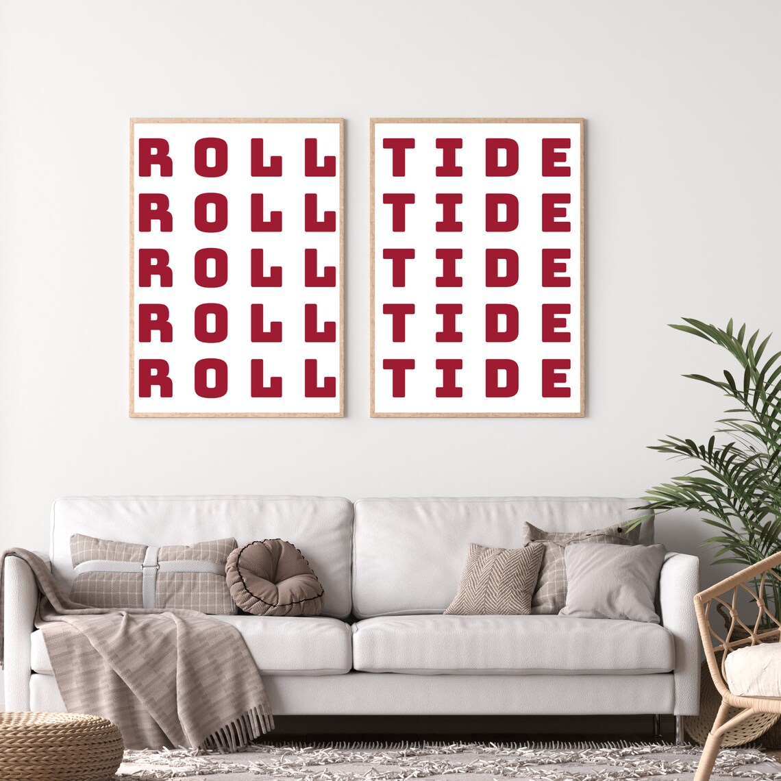 Alabama Crimson Art Set of 2 Roll Tide Art Dorm Decor Tuscaloosa