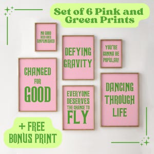 Conjunto de 6 estampas Pink Wicked, dançando pela vida, pôster com citação de Glinda e Elphaba, o mágico de Oz, arte de parede, download digital, impressão, moderno e elegante