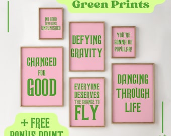 Pink Wicked Print Set of 6, Dancing Through Life, Glinda And Elphaba Quote Poster Wizard of Oz Wall Art Digital Download Print Preppy Trendy