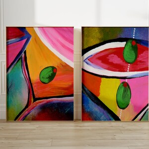 Martini print, cocktail set van 2, bar kar kunst, trendy kunst aan de muur, martini poster, bar auto print, drank poster, handgeschilderde cocktail print