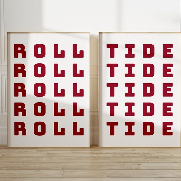 Alabama Crimson Art Set of 2 | Roll Tide Art | Dorm Decor | Tuscaloosa Alabama | Preppy Dorm Art | Roll Tide | Alabama Fan Decor |