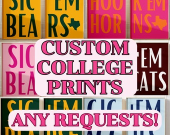 Custom College Print, Set of 3, Set of 2, Preppy Dorm Decor, Trendy Custom College Posters,  University Wall Posters, Digital Download, Art