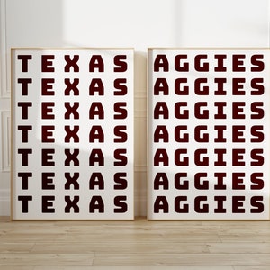 White and Maroon Texas Aggies Set of 2 Print | College Station Texas | TAMU Wall Art | TAMU Wall Art Set | Room Decor | College Dorm Decor