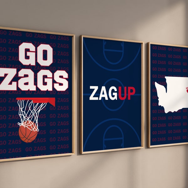 Gonzaga Wall Art Set of 3, Gonzaga Basketball Decor, Gonzaga University Gift, Zagup, Spokane Washington, Go Zags, Gonzaga University, GU