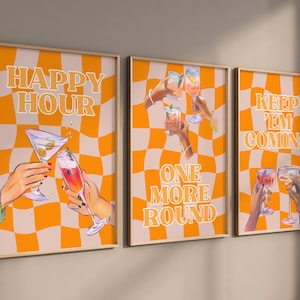 Set van 3 Cocktail Print, Keep Em Coming Print, Nog een Ronde Print, Happy Hour, Retro Alcohol Print, Bar Cart Wall Art, Funky Alcohol Print