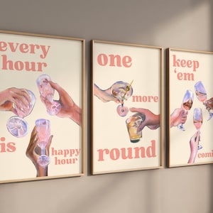 Set van 3 Cocktail Print, Keep Em Coming Print, Nog een Ronde Print, Happy Hour, Retro Alcohol Print, Bar Cart Wall Art, Funky Alcohol Print
