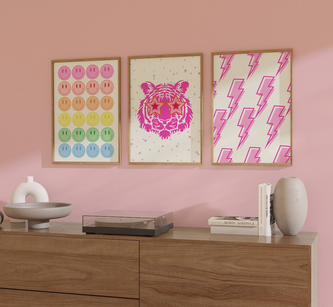Preppy Pink Posters, Trendy Wall Art, Preppy Aesthetic Gallery Set of 3