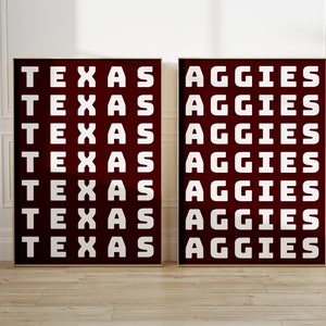 Maroon and White Texas Aggies Set of 2 Print | College Station Texas | TAMU Wall Art | TAMU Wall Art Set | Room Decor | College Dorm Decor