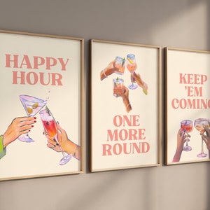 Zestaw wydruków koktajlowych 3 szt., POBIERZ plakat z alkoholem w stylu vintage, sztuka ścienna na wózek barowy, jeszcze jedna runda, wydruki koktajlowe w stylu retro, elegancka dekoracja ścienna do kuchni