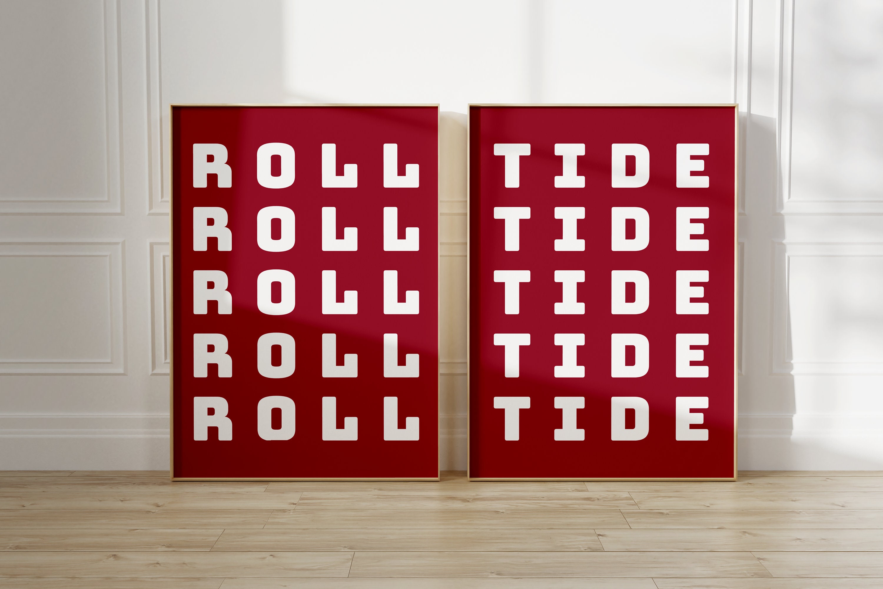 Alabama Crimson Art Set of 2 | Roll Tide Art | Dorm Decor | Tuscaloosa Alabama | Preppy Dorm Art | Roll Tide | Alabama Fan Decor | Apartment