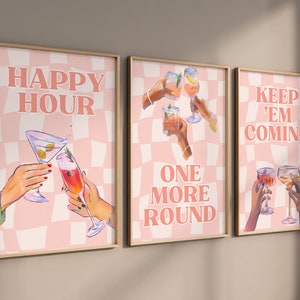 Set van 3 Cocktail Print, Keep Em Coming Print, Nog een Ronde Print, Happy Hour, Retro Alcohol Print, Bar Cart Wall Art, Funky Alcohol Print