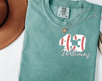 Comfort Colors Custom Baseball T-Shirt: Personalized Number, Baseball Fan Gift