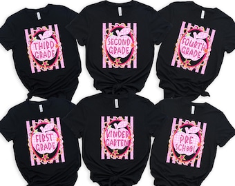 Custom Preppy Preschool Apple Shirt,Personalized Back to School Tee, Preschool Teacher Gift, Coquette School Outfit,