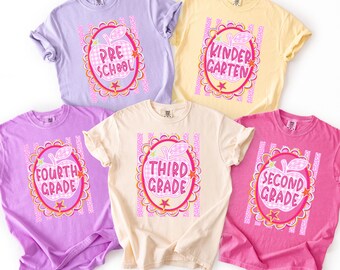 Comfort Colors Custom Preppy Preschool Apple Shirt,Personalized Back to School Tee, Preschool Teacher Gift, Coquette School Outfit