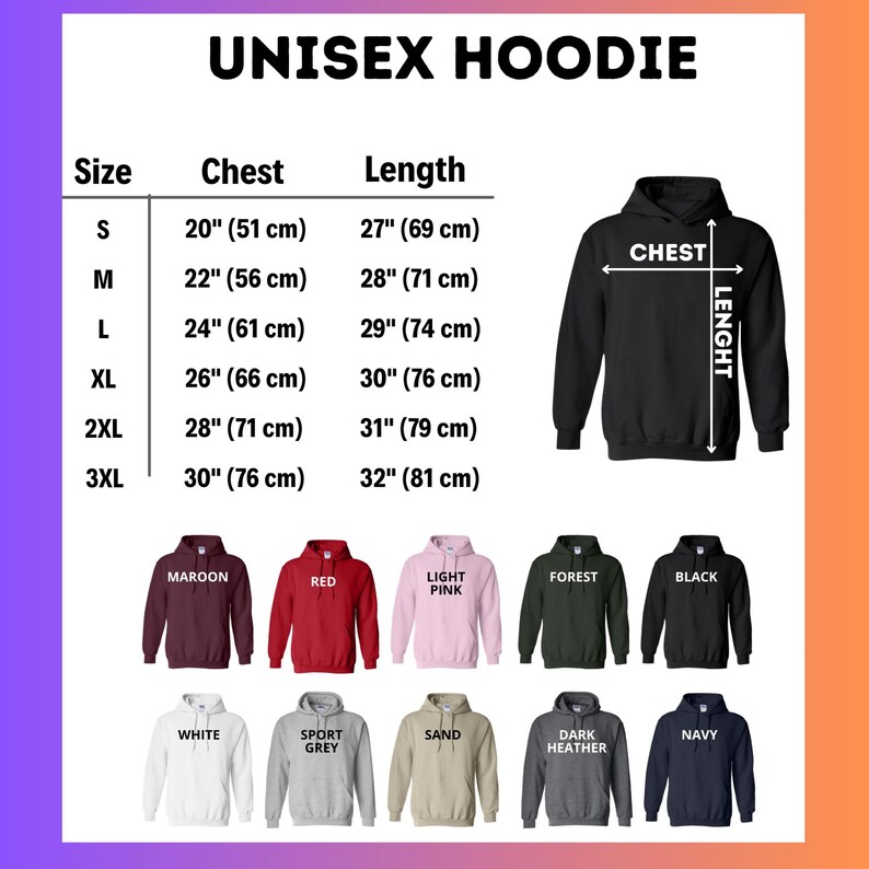 a picture of a hoodie sizes chart