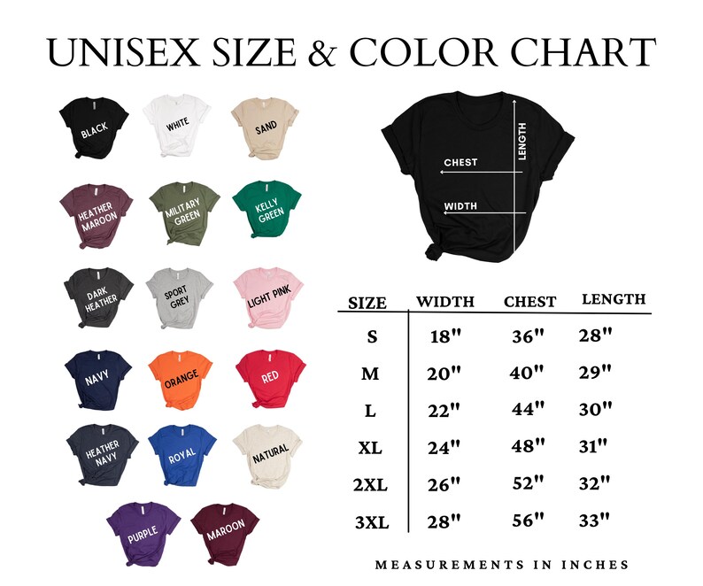 a t - shirt size chart with measurements and measurements