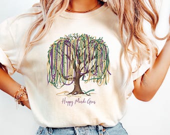 Comfort Colors Mardi Gras Tree Shirt: Watercolor Bead Carnival Tee
