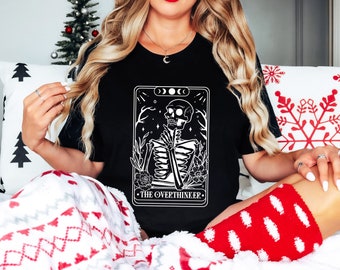 Overthinker Tarot Card T-Shirt: Funny Skeleton Skull Shirt