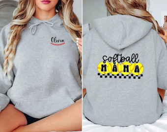 Custom Softball Mama Hoodie: Checkered Sports Mom Gift