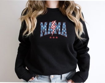 Sudadera de mamá americana: sudadera patriótica para el 4 de julio a juego con la familia