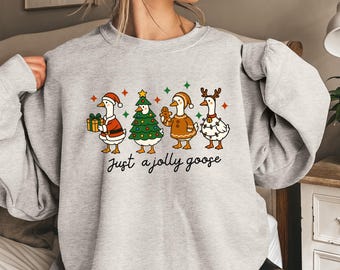 Sudadera navideña: Just a Jolly Goose, divertida sudadera navideña con cuello redondo
