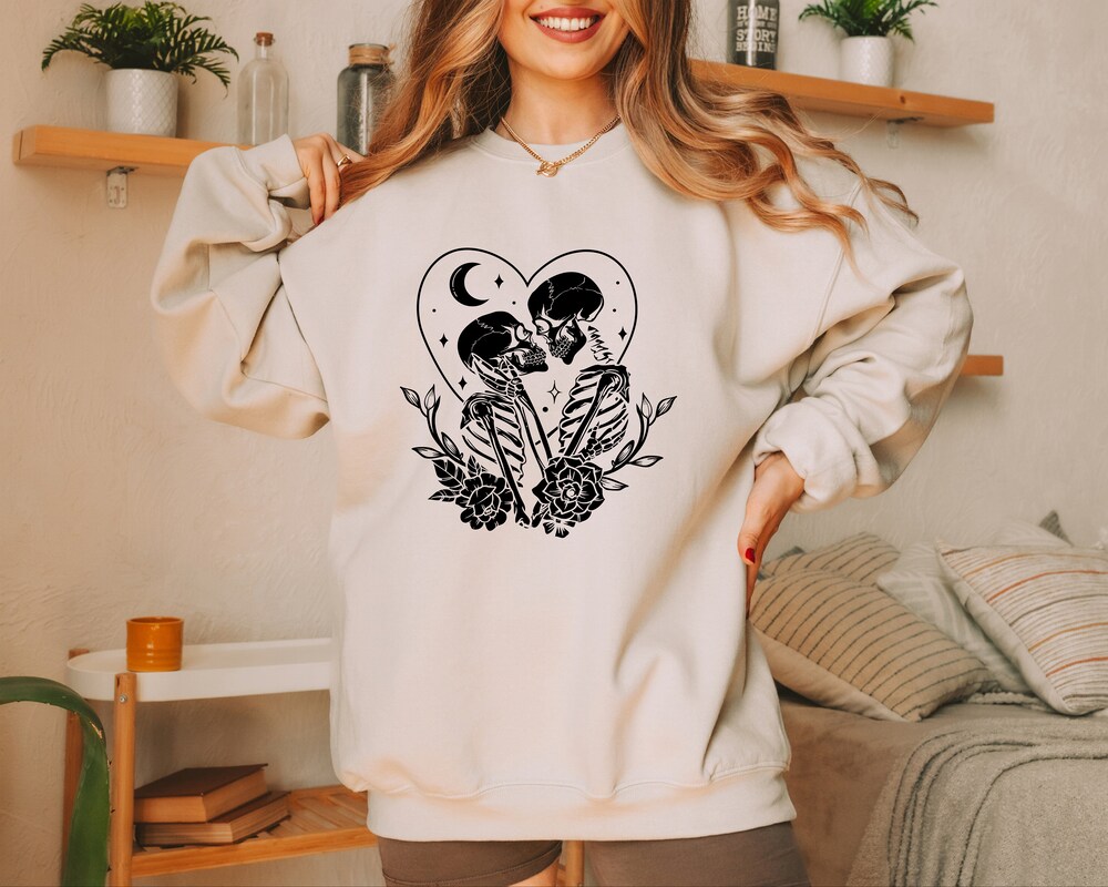 The Lovers Skeleton Sweatshirt, Skeleton Sweatshirt, Valentines Day Sweatshirt, Lover Couple Sweatshirts, Valentine Skeletons Sweatshirt Teeplaza Design