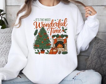 Christmas Sweatshirt: It’s The Most Wonderful Time, Cozy Retro Holiday Crewneck
