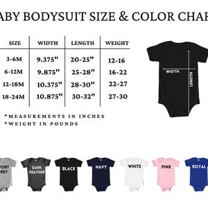 baby bodysuit size and color chart