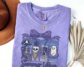 Comfort Colors Summerween Ghost Shirt: Skeleton Beach Vibes