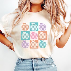 Teacher Comfort Colors Shirt : Retro Checkered Apple Tee, Back to School Gift