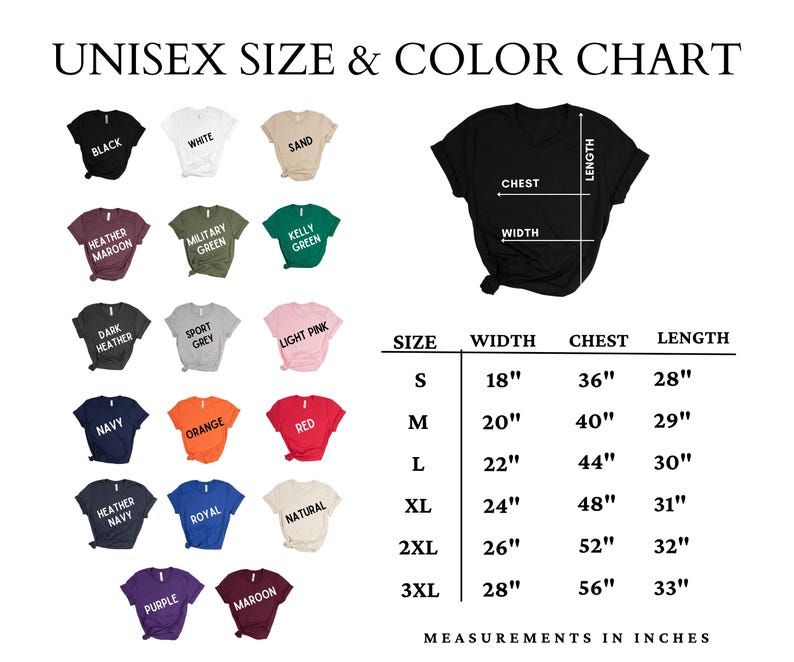 a t - shirt size chart with measurements and measurements
