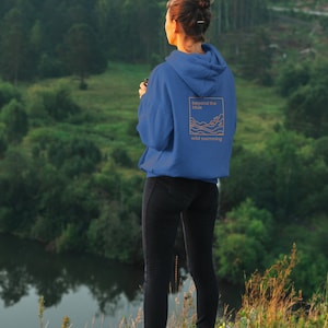 Wild Swimming Beyond The Blue Hoody, Unisex Hooded sweatshirt, Cotton Polyester Blend, Soft and Cosy, Kangaroo Pocket, UK