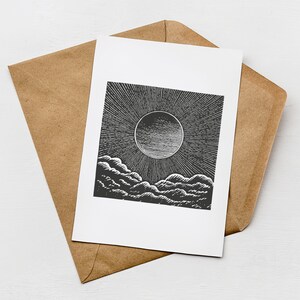 Total Solar Eclipse digitale download afdrukbare wenskaart: hemelse charme Linosnede geïnspireerd 300dpi PNG TSEPGC03