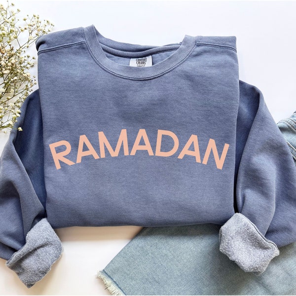 Unisex Ramadan Sweatshirt,  Outfit for Eid Celebration, Long Sleeve Ramadan Pullover for Girls and Boys, Women Ramadan Clothes, Blue Jean