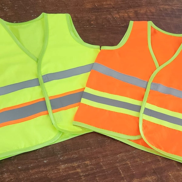 High Visibility Kids Safety Vest , Reflective Vest With Velcro Child Neon Vest With Reflective Tape - fluorescent orange