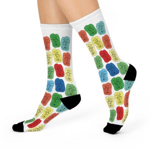 Robot Socks White Robots Cushioned Crew One Size Line Art Hand Drawn Fun Womens Sz 5 to Mens Sz 12