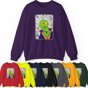 Sweatshirt Crewneck Pullover Alien Villain Mustache Aesthetic Doodle Wearable Art Graphic Unisex The Mastermind