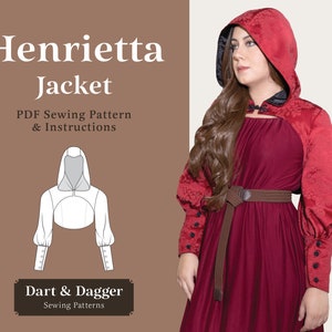 Henrietta Digital Sewing Pattern | Hooded Bolero Jacket | Women's Fantasy Renaissance Costume | Layered PDF Pattern for Instant Download