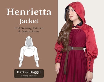 Henrietta Digitales Schnittmuster | Kapuzen Bolero Jacke | Damen Fantasy Renaissance Kostüm | PDF Anleitung mit Schnittmuster zum sofortigen Download