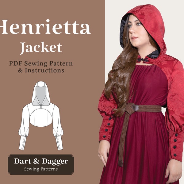 Henrietta Digital Sewing Pattern | Hooded Bolero Jacket | Women's Fantasy Renaissance Costume | Layered PDF Pattern for Instant Download
