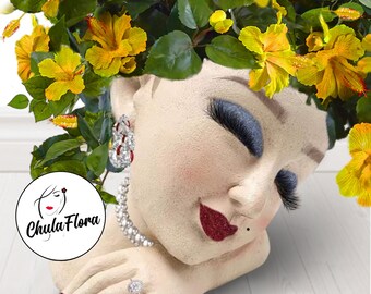 MARILYN - Hand Painted Resin Flower Planter – Decorative Flower Pot, Indoor Decor