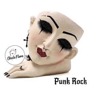 PUNK ROCK - Hand Painted Resin Flower Planter – Decorative Flower Pot, Indoor Decor
