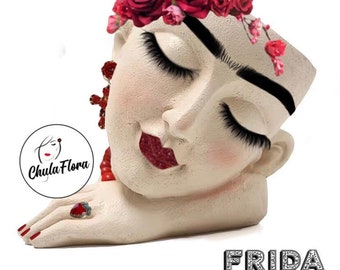 FRIDA - Hand Painted Resin Flower Planter – Decorative Flower Pot, Indoor Decor