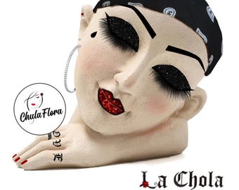 LA CHOLA - Hand Painted Resin Flower Planter – Decorative Flower Pot, Indoor Decor