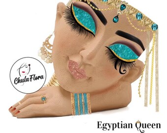 EGYPTIAN QUEEN - Hand Painted Resin Flower Planter – Decorative Flower Pot, Indoor Decor