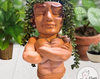 EL GUAPO - Hand Painted Resin Flower Planter – Decorative Flower Pot, Indoor Decor